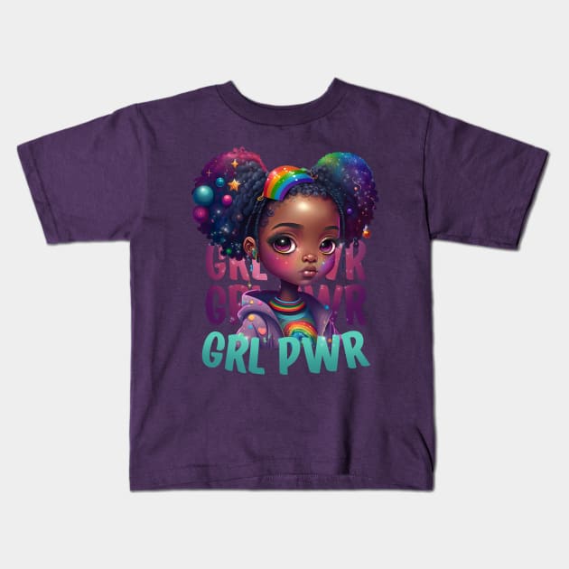 GRL PWR Cute Black Girl Power Women Empower Kids T-Shirt by Irene Koh Studio